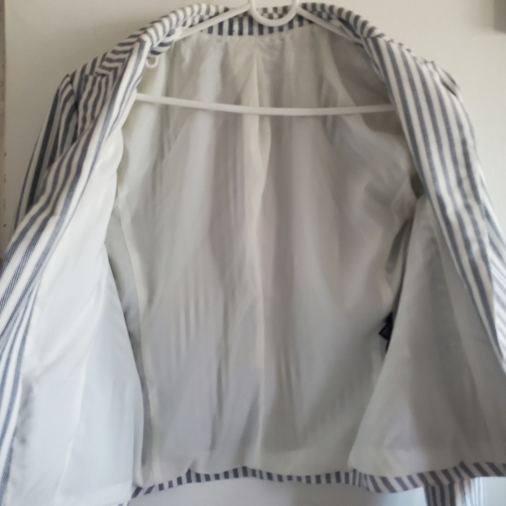 Express Blue & White Striped Zipper Blazer Size M Academia Preppy Corpcore - Picture 9 of 14